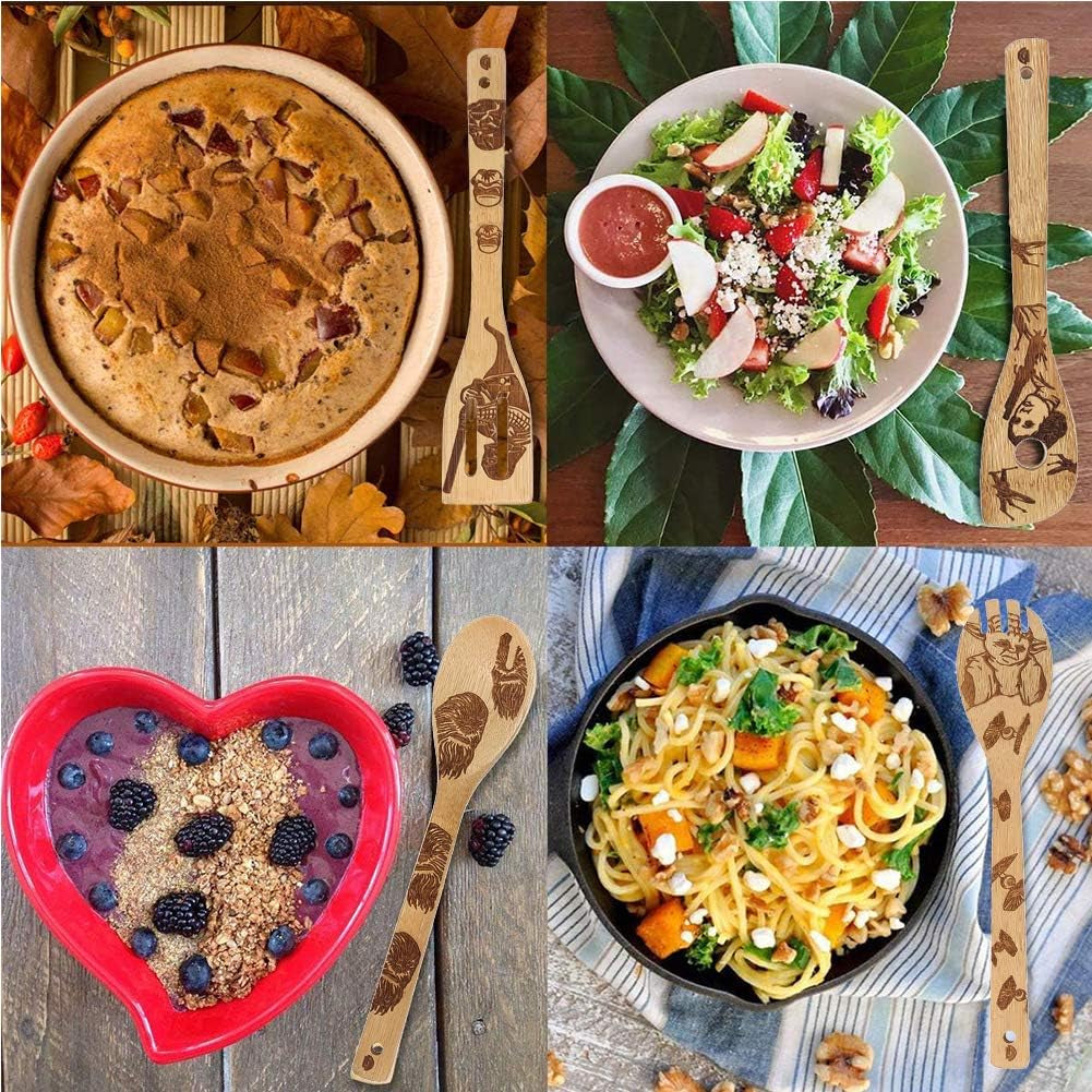 Set of 5 Star Wars Themed Burned Wooden Cooking Spoons and Spatulas - Organic, Non-Stick Kitchen Utensils - Ideal Premium Quality Gifts for Housewarming and Weddings