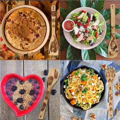 Set of 5 Star Wars Themed Burned Wooden Cooking Spoons and Spatulas - Organic, Non-Stick Kitchen Utensils - Ideal Premium Quality Gifts for Housewarming and Weddings