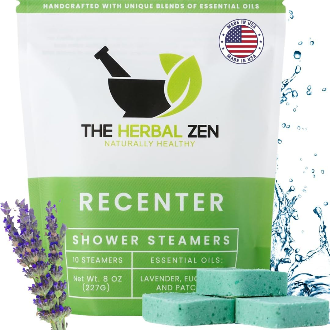 Recenter Aromatherapy Shower Steamers for Relaxation - Made in the USA - Lavender & Eucalyptus Shower Bomb Tablets - Soothing Natural Essential Oils (10 Pack) - Ideal Mother's Day Gift