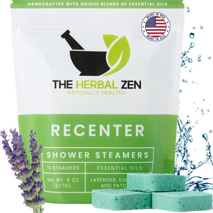 Recenter Aromatherapy Shower Steamers for Relaxation - Made in the USA - Lavender & Eucalyptus Shower Bomb Tablets - Soothing Natural Essential Oils (10 Pack) - Ideal Mother's Day Gift