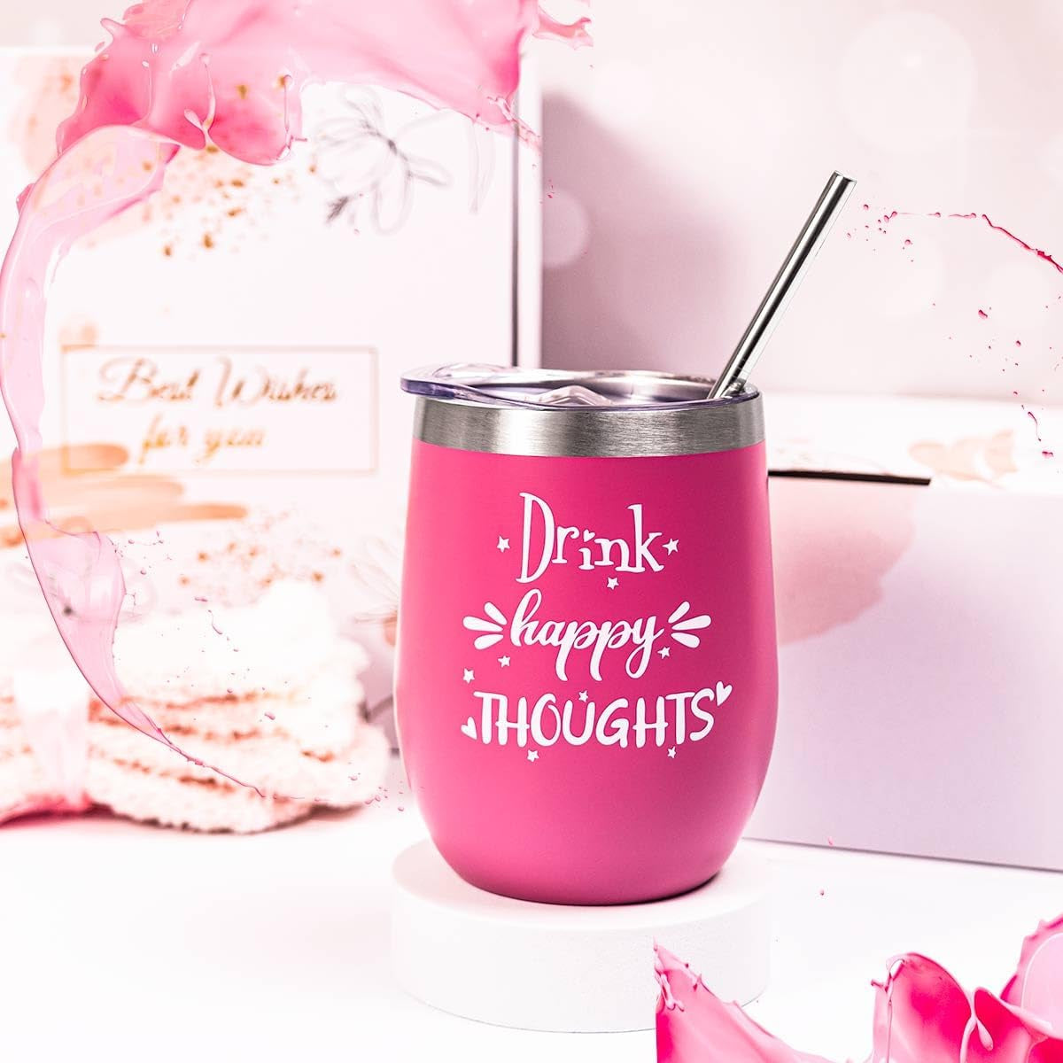 Elegant Spa Gift Box for Women - Ideal Birthday Present for Wife, Mother, Sister, Girlfriend, Daughter, and Best Friend - Includes Wine Tumbler and Spa Bath Set (Pink)