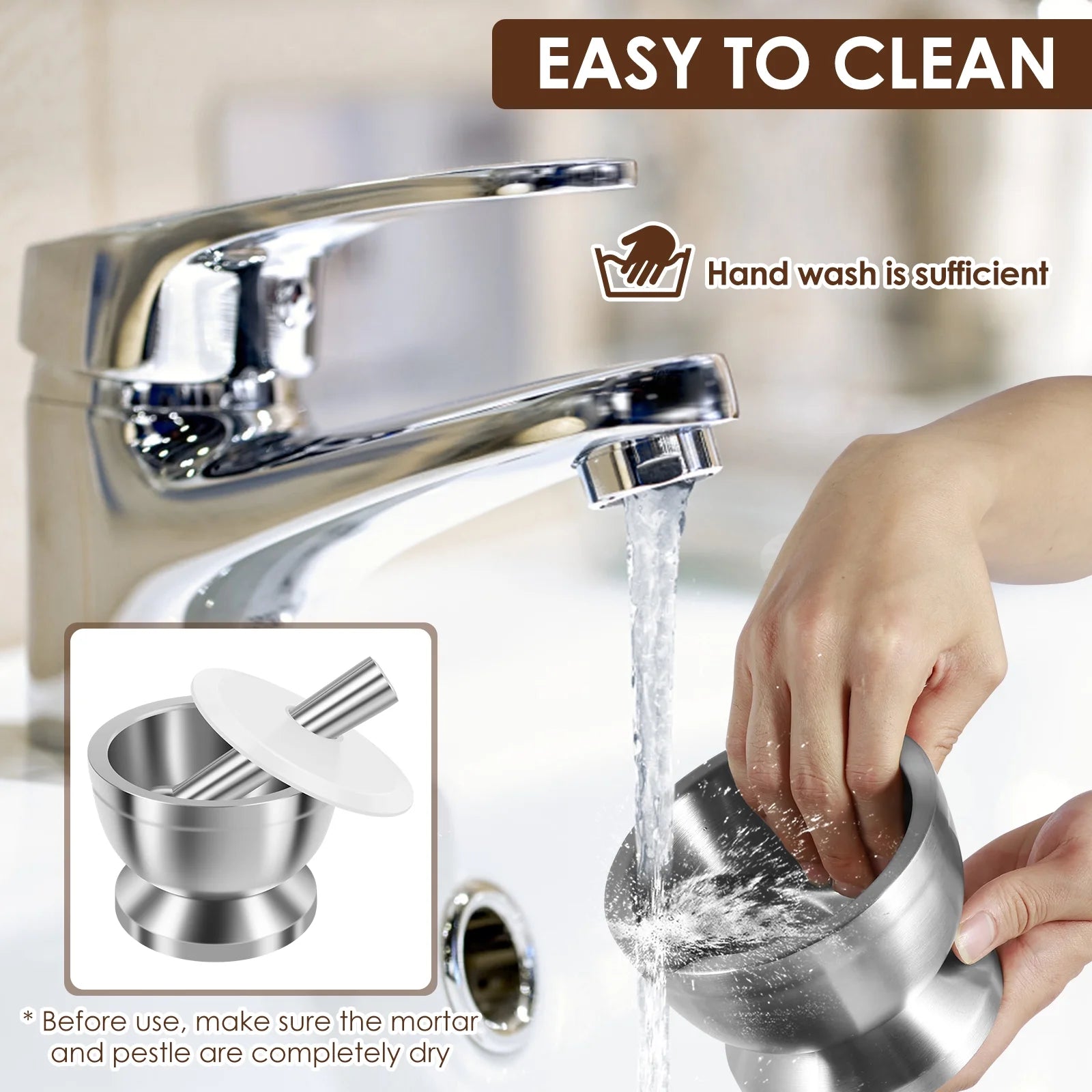 Stainless Steel Mortar and Pestle Set - Efficient Spice Crusher with Silicone Lid and Anti-Slip Base, Rustproof Pill Crusher for Grinding Herbs and Seasonings in the Kitchen