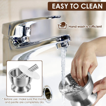 Stainless Steel Mortar and Pestle Set - Efficient Spice Crusher with Silicone Lid and Anti-Slip Base, Rustproof Pill Crusher for Grinding Herbs and Seasonings in the Kitchen