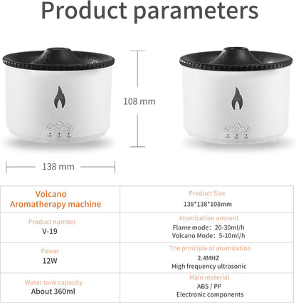 Aroma Essential Oil Diffuser 360ml with Volcano and Flame Design, Includes 1.76oz Hotel Collection Essential Oils, Adjustable Blue/Red Light Selection, Ideal for Large Rooms (Black Cracks)