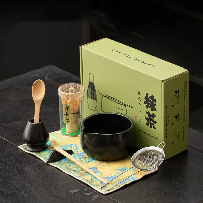 8PCS Matcha Whisk Set Bamboo Tea Brush Ceramic Japanese Exquisite Matcha Bowl Box with Whisk Sumptuous for Tea Lovers Tools