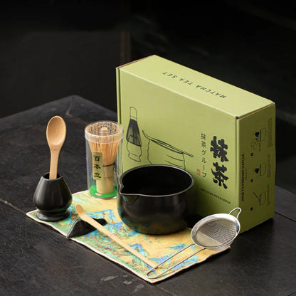 8PCS Matcha Whisk Set Bamboo Tea Brush Ceramic Japanese Exquisite Matcha Bowl Box with Whisk Sumptuous for Tea Lovers Tools