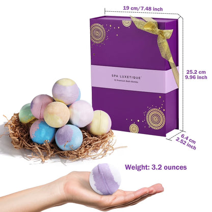 Luxury Bath Bomb Gift Set for Women - 12 Handmade Relaxing Fizzies, Perfect for Mother's Day and Birthdays, 3.12 Oz Each