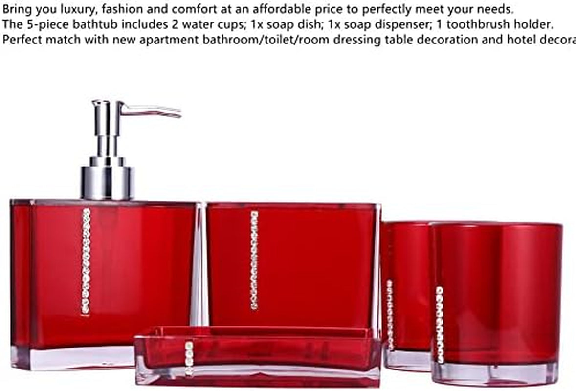 Bathroom Accessories Set, 5-Piece Plastic Gift Set, Toothbrush Holder, Toothbrush Cup, Soap Dispenser, Soap Dish, Toilet Brush Holder, Trash Can