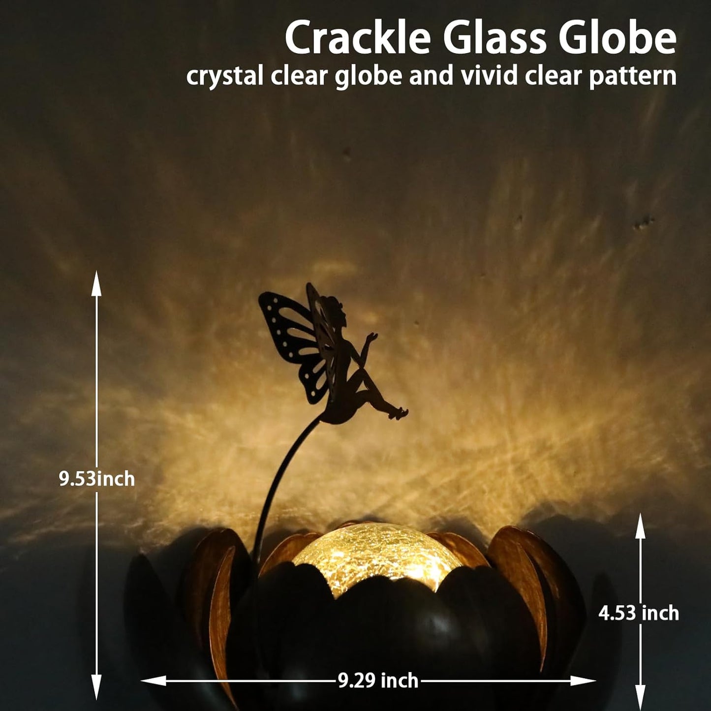 Waterproof Solar Lotus Lanterns for Outdoor Decor - Fairy Glass Crackle Globe Tabletop Lamp for Patios, Pathways, and Gardens
