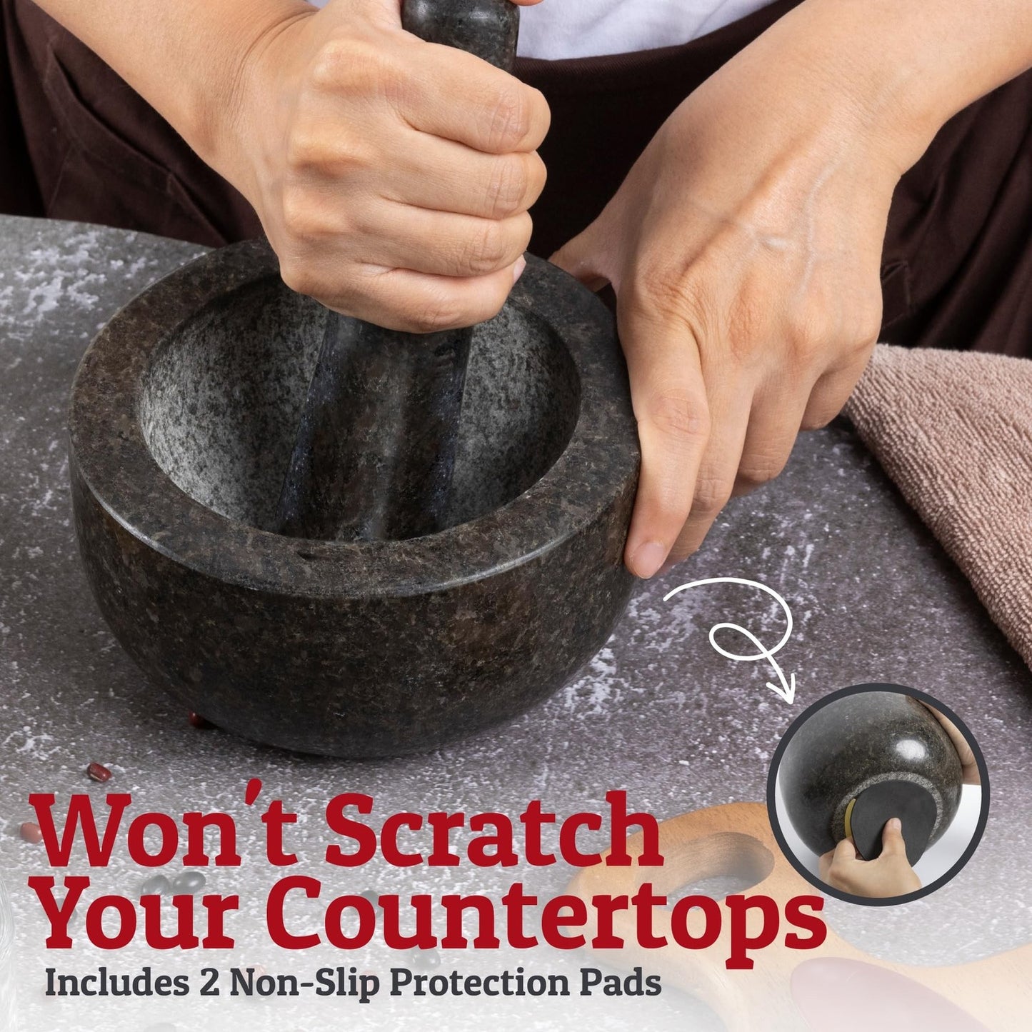 Priority Chef Premium Granite Mortar and Pestle Set, 1.5 Cup Capacity, Durable and Non-Slip Design