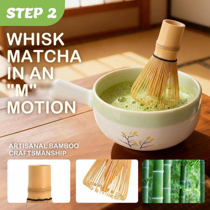Matcha Whisk Set - Complete Matcha Kit with Handled Bowl, Sifter, Whisk, Spoon, Stand Holder, and Towel for Culinary Use and Holiday Gifting