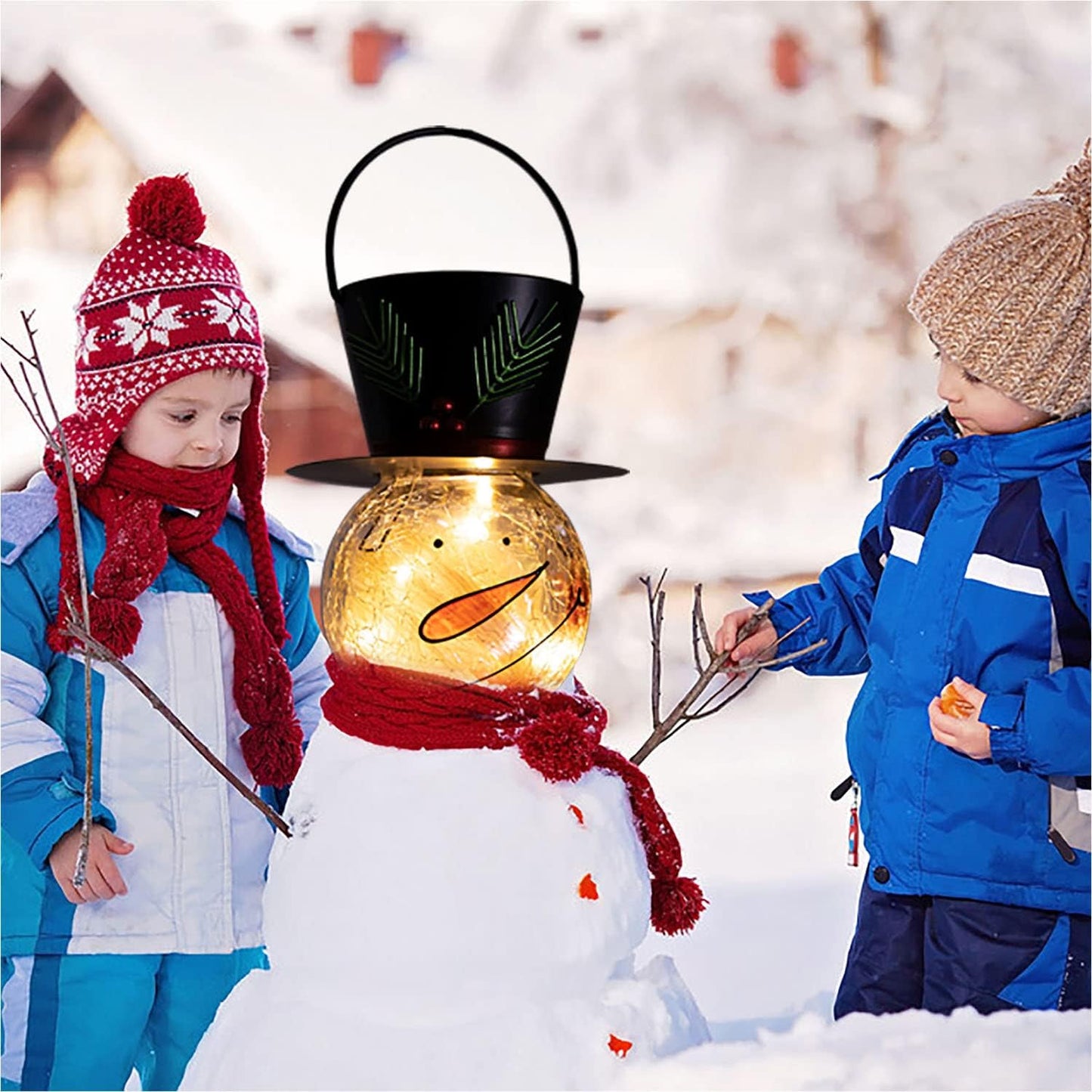 Solar-Powered Snowman Outdoor Lanterns - Elegant Hanging Decorative Lamps for Garden, Patio, and Yard