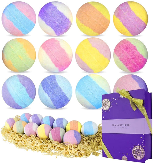 Luxury Bath Bomb Gift Set for Women - 12 Handmade Relaxing Fizzies, Perfect for Mother's Day and Birthdays, 3.12 Oz Each