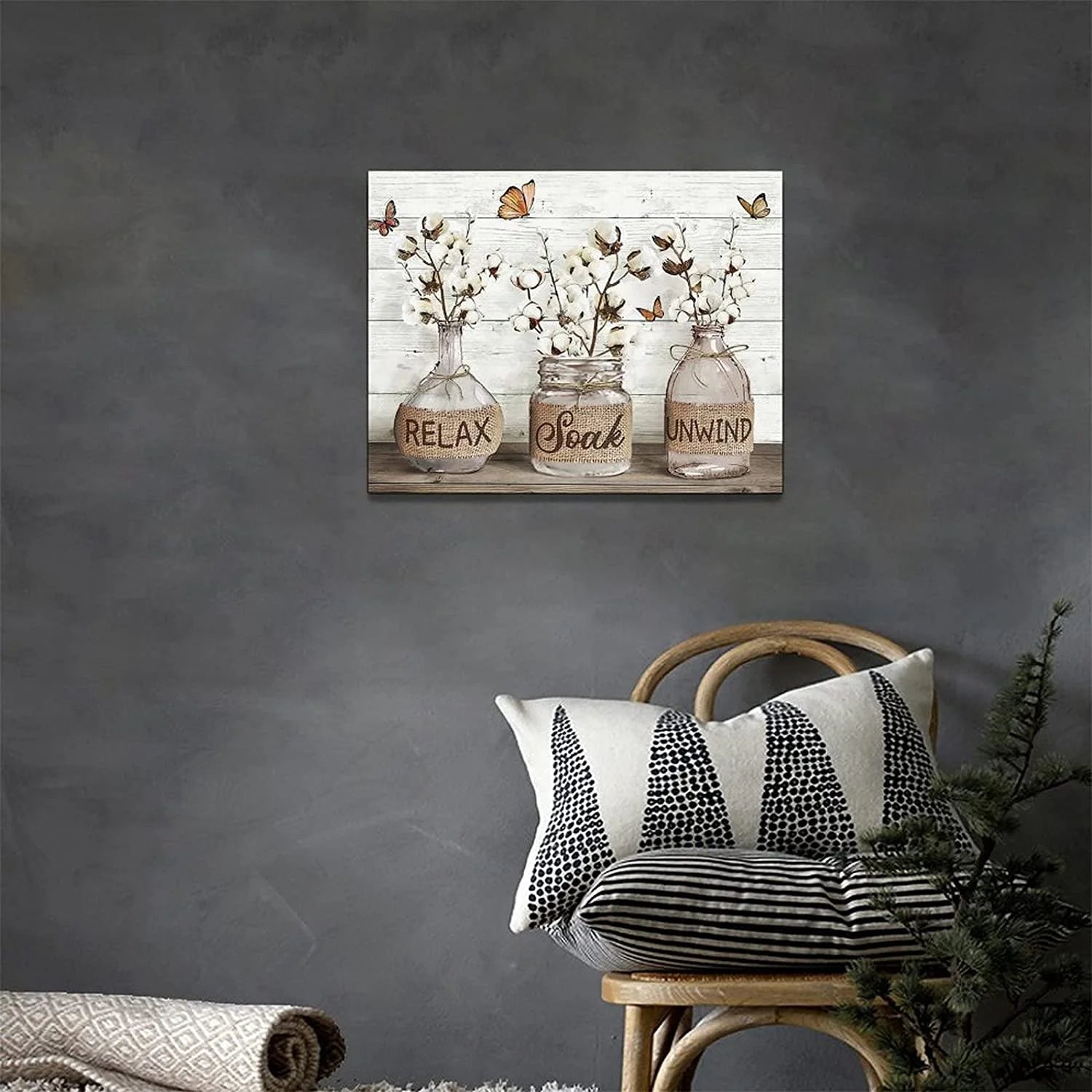 Farmhouse Bathroom Decor Wall Art Rustic Cotton Bathroom Pictures Canvas Print Country Bathroom Relax Soak Unwind Sign Artwork Modern Home Decor for Bathroom Framed Ready to Hang 12"X16"