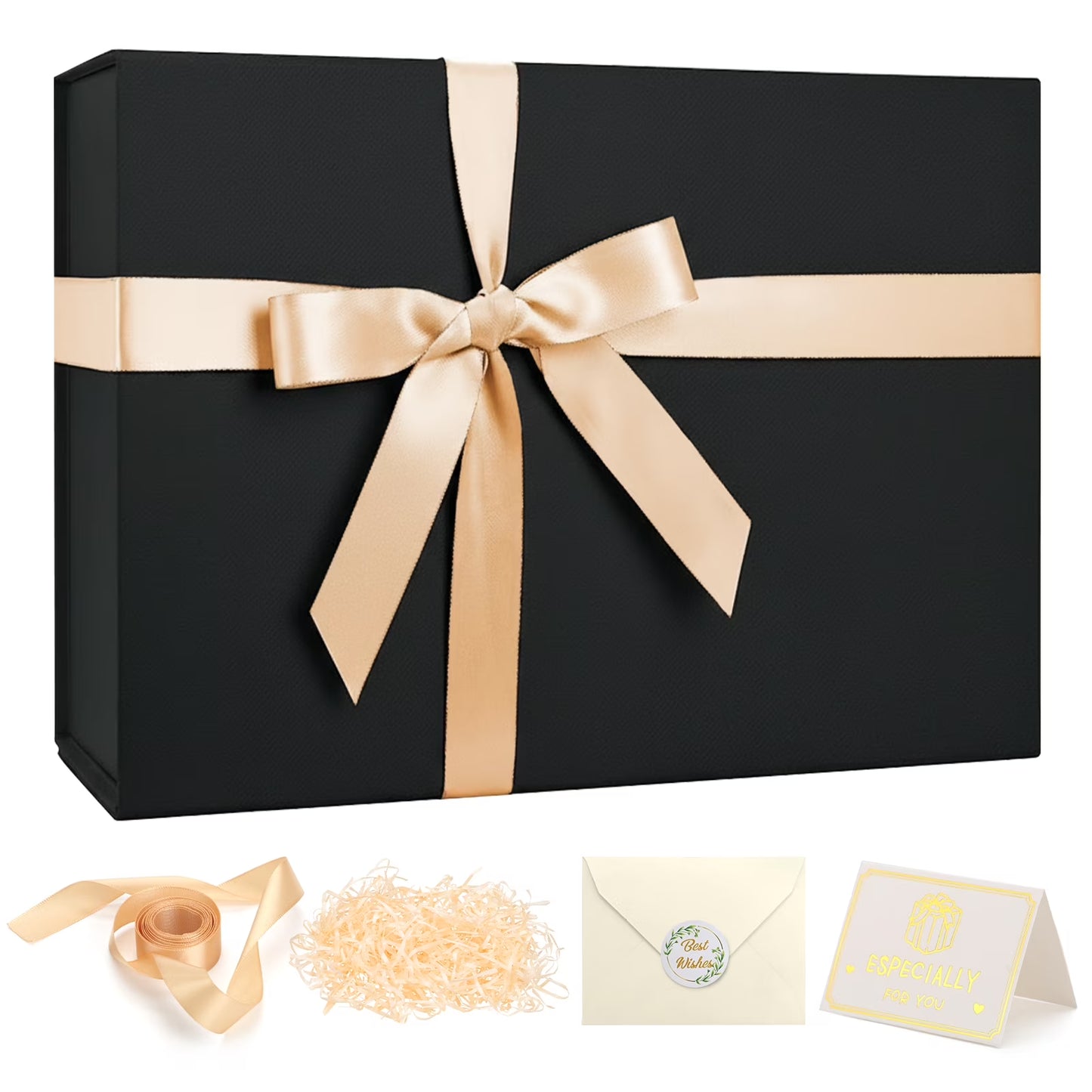 Elegant Black Gift Boxes for Special Occasions, Magnetic Lid Boxes with Ribbon for Mother's Day and Weddings (9.2 x 6.7 x 2.75 Inches)