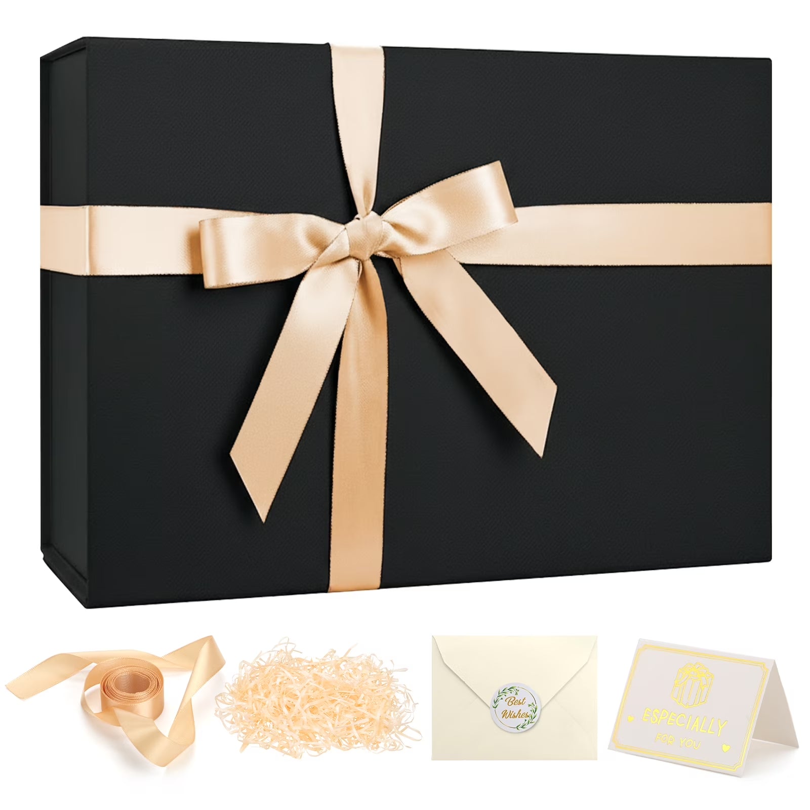 Elegant Black Gift Boxes for Special Occasions, Magnetic Lid Boxes with Ribbon for Mother's Day and Weddings (9.2 x 6.7 x 2.75 Inches)