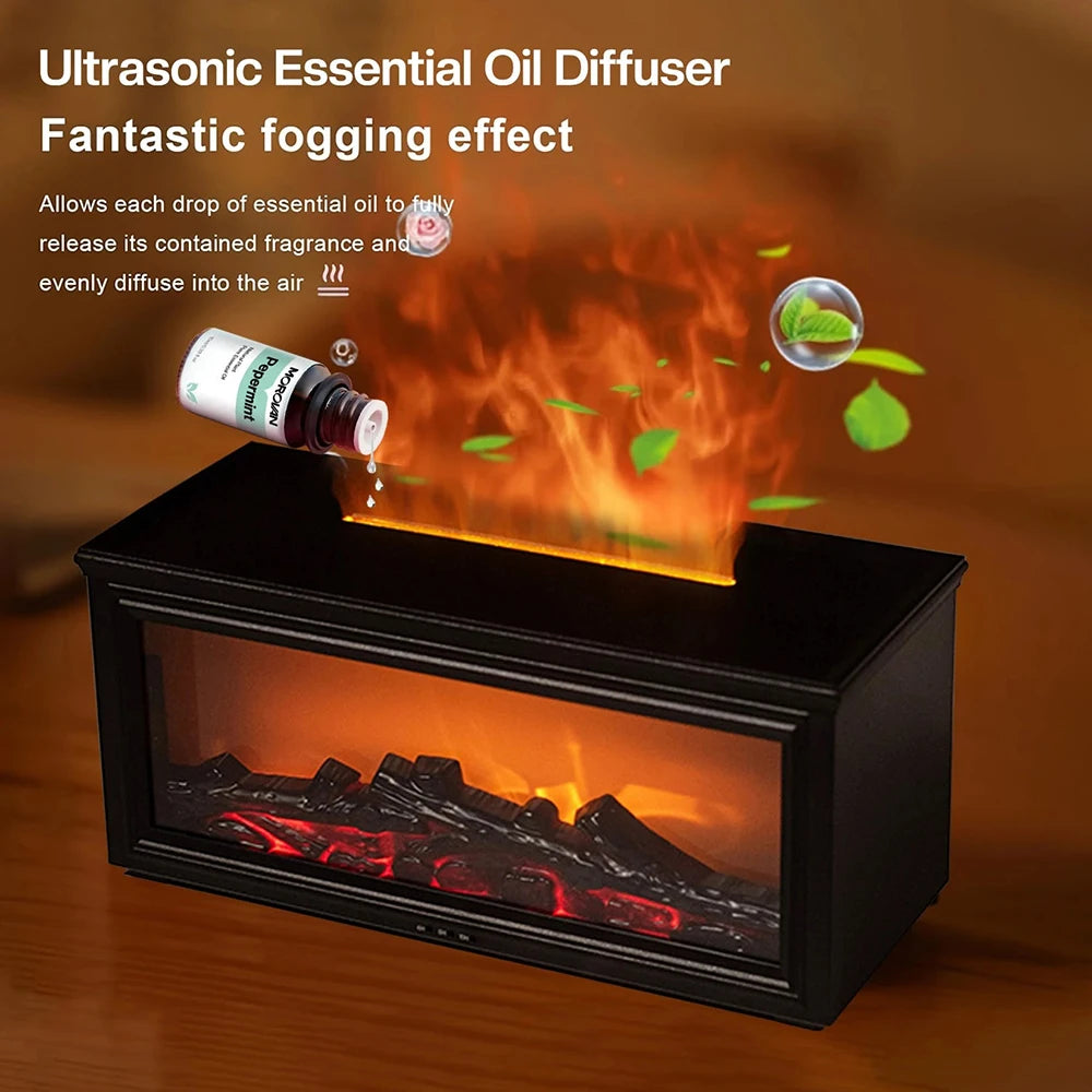 Essential Oil Diffuser with Fireplace Flame Effect - Aromatherapy Humidifier with 7 Color Options, 280ml Capacity, Whisper-Quiet Operation