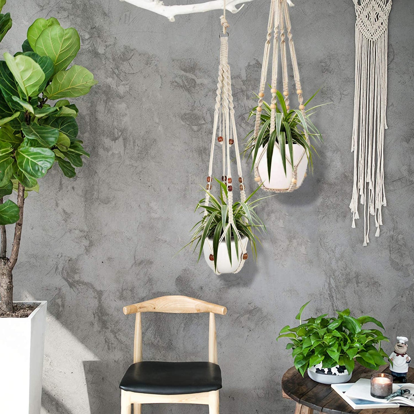 Macrame Plant Hanger Set - 2 Decorative Hanging Planters for Indoor Home Decor