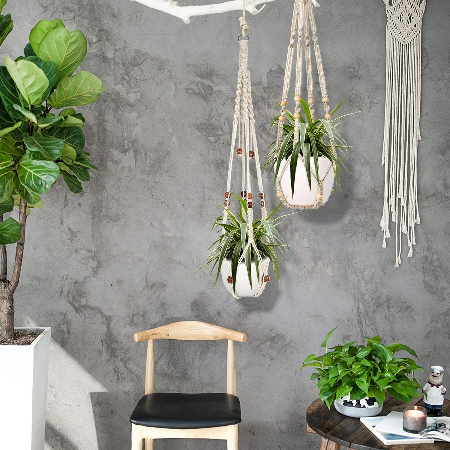 Macrame Plant Hanger Set - 2 Decorative Hanging Planters for Indoor Home Decor