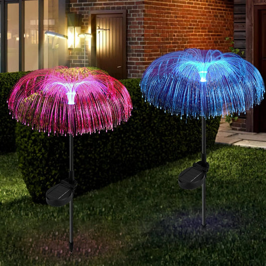 Outdoor Solar Flower Lights for Garden - Waterproof Decorative Solar Stake Lights with 7 Color Changing Features for Pathway, Patio, Lawn, and Christmas Decor - Set of 2