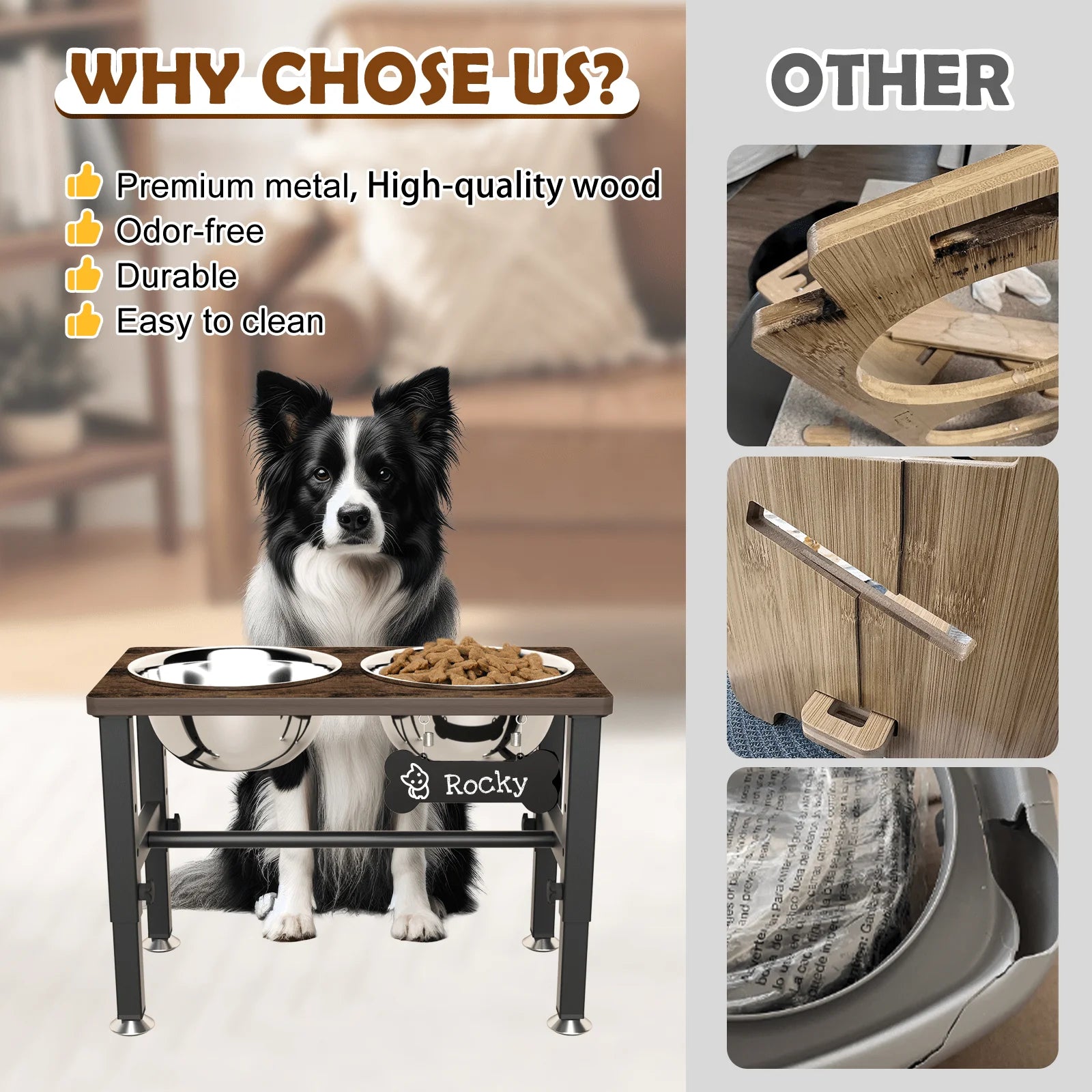 Elevated Adjustable Dog Bowl Stand with Two 58Oz Stainless Steel Bowls for Optimal Neck and Digestive Health