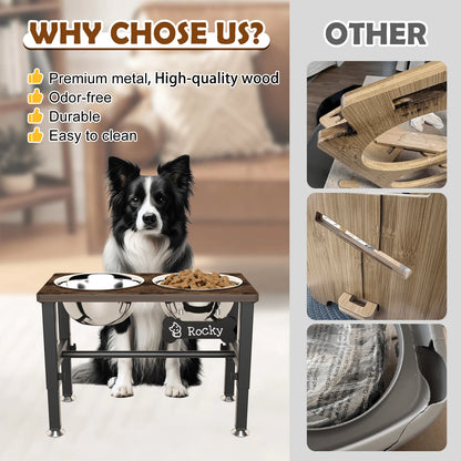 Elevated Adjustable Dog Bowl Stand with Two 58Oz Stainless Steel Bowls for Optimal Neck and Digestive Health