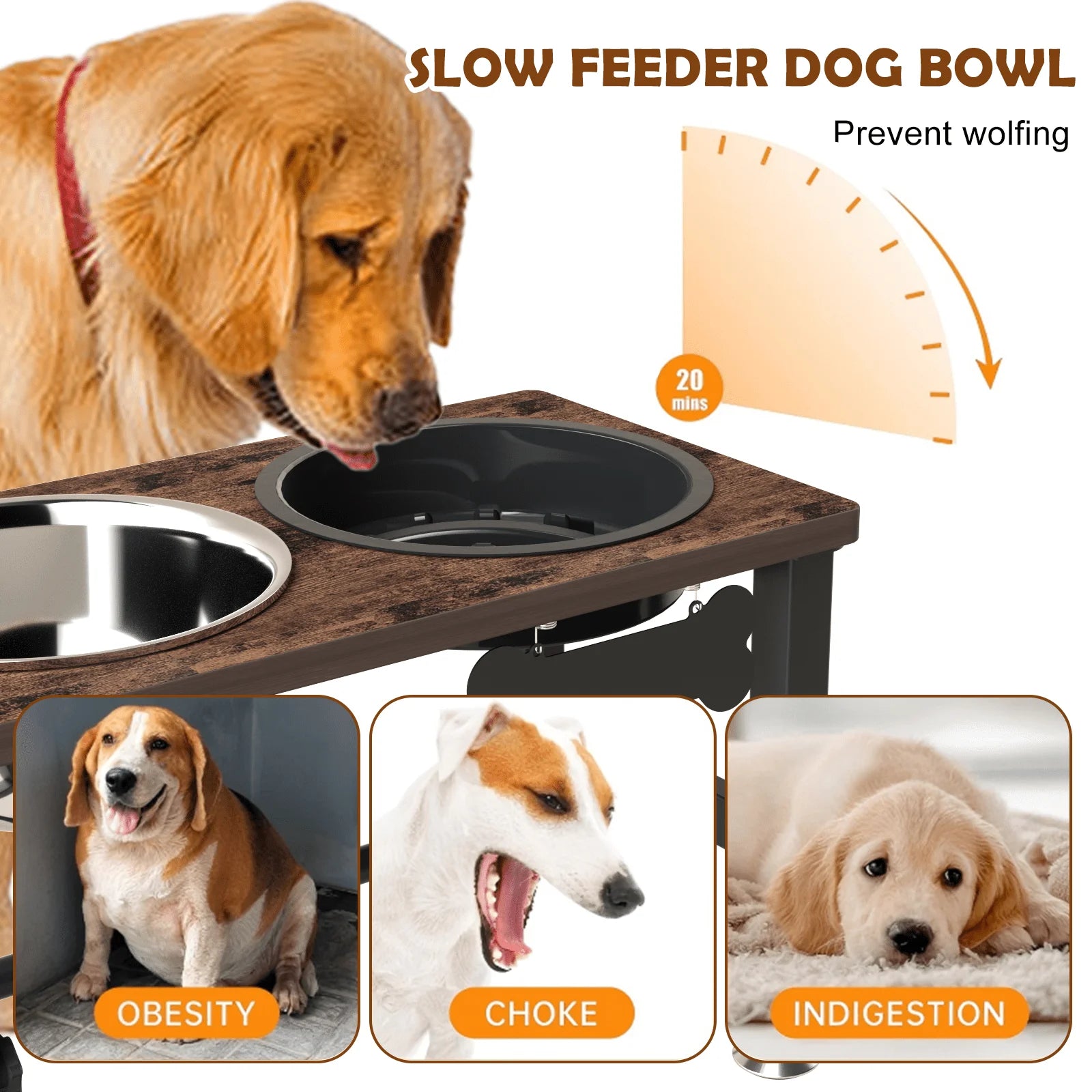 Elevated Adjustable Dog Bowl Stand with Two 58Oz Stainless Steel Bowls for Optimal Neck and Digestive Health