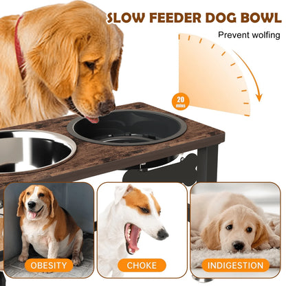 Elevated Adjustable Dog Bowl Stand with Two 58Oz Stainless Steel Bowls for Optimal Neck and Digestive Health