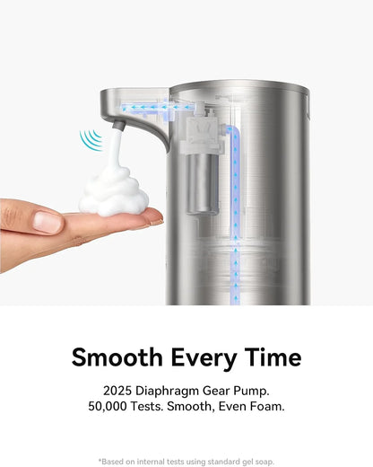 Soap Dispenser, Rechargeable Automatic Soap Dispenser Stainless Steel Touchless Foaming Soap Dispenser for Bathroom Auto Hand Soap Dispenser for Kitchen, Silver, Xmas Gift,9Oz