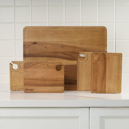Atelier Acacia Wood 5-Piece Wine and Appetizer Plate Set with Serving Tray - Natural Brown Charcuterie and Cheese Board