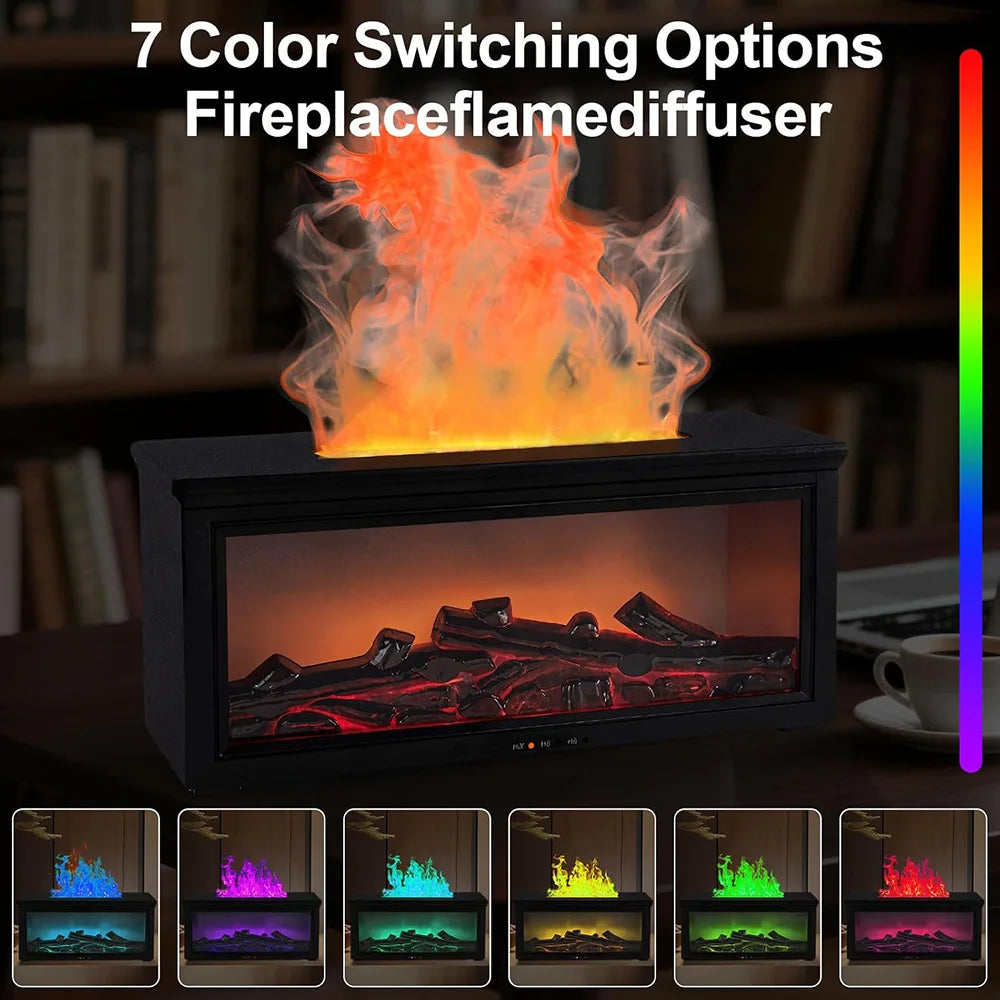 Essential Oil Diffuser with Fireplace Flame Effect - Aromatherapy Humidifier with 7 Color Options, 280ml Capacity, Whisper-Quiet Operation