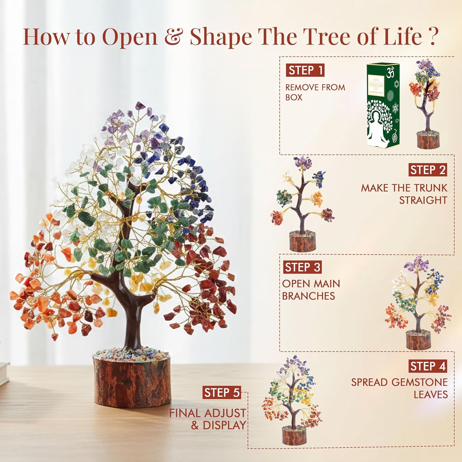 Original 7 Chakra Crystal Tree of Life - Elegant Healing Crystal Décor for Home and Office, Perfect Gift for Birthdays, Housewarmings, and Special Occasions for All Genders