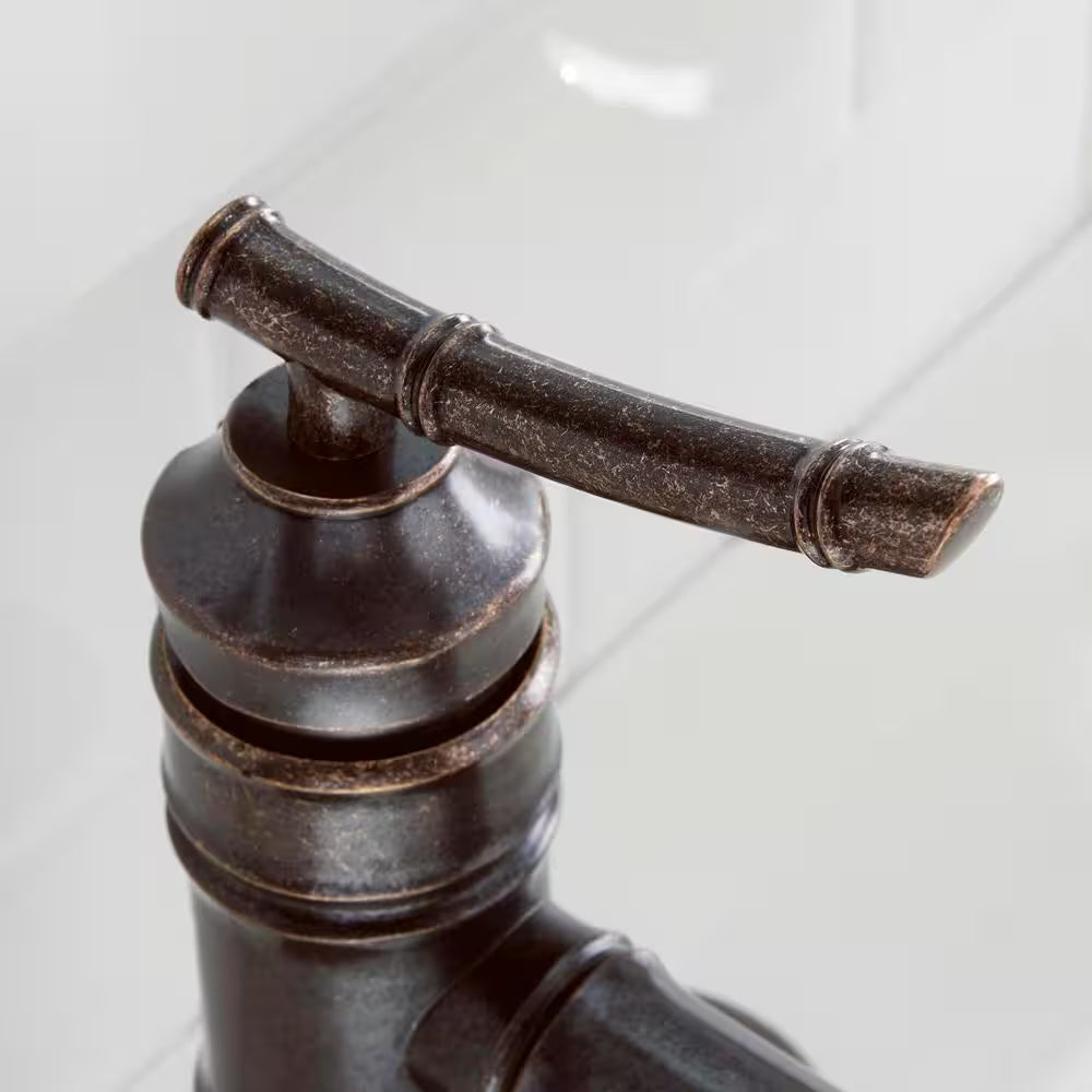 Bamboo Bronze Single-Handle Low-Arc Bathroom Faucet