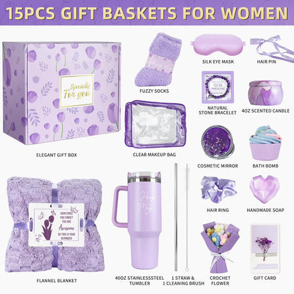 15-Piece Luxury Spa Gift Set for Women, Featuring Flannel Blanket and 40 Oz Tumbler - Perfect for Birthdays, Valentine's Day, Mother's Day, and Special Occasions