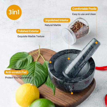 Small Marble Mortar and Pestle Set - Solid Stone Spice and Herb Grinder
