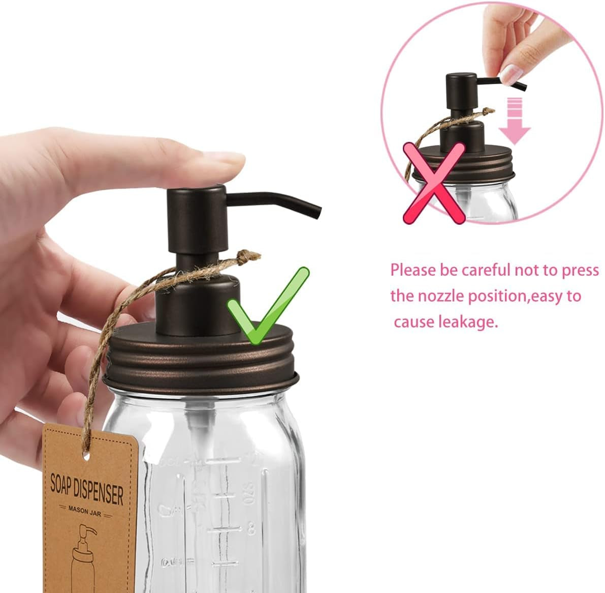 Mason Jar Bathroom Accessories Set (4 Pcs) - Lotion Soap Dispenser & 2 Cotton Swab Holder & Toothbrush Holder-Rustic Farmhouse Decor, Countertop Vanity Organize, Bathroom Home Decor (Bronze)