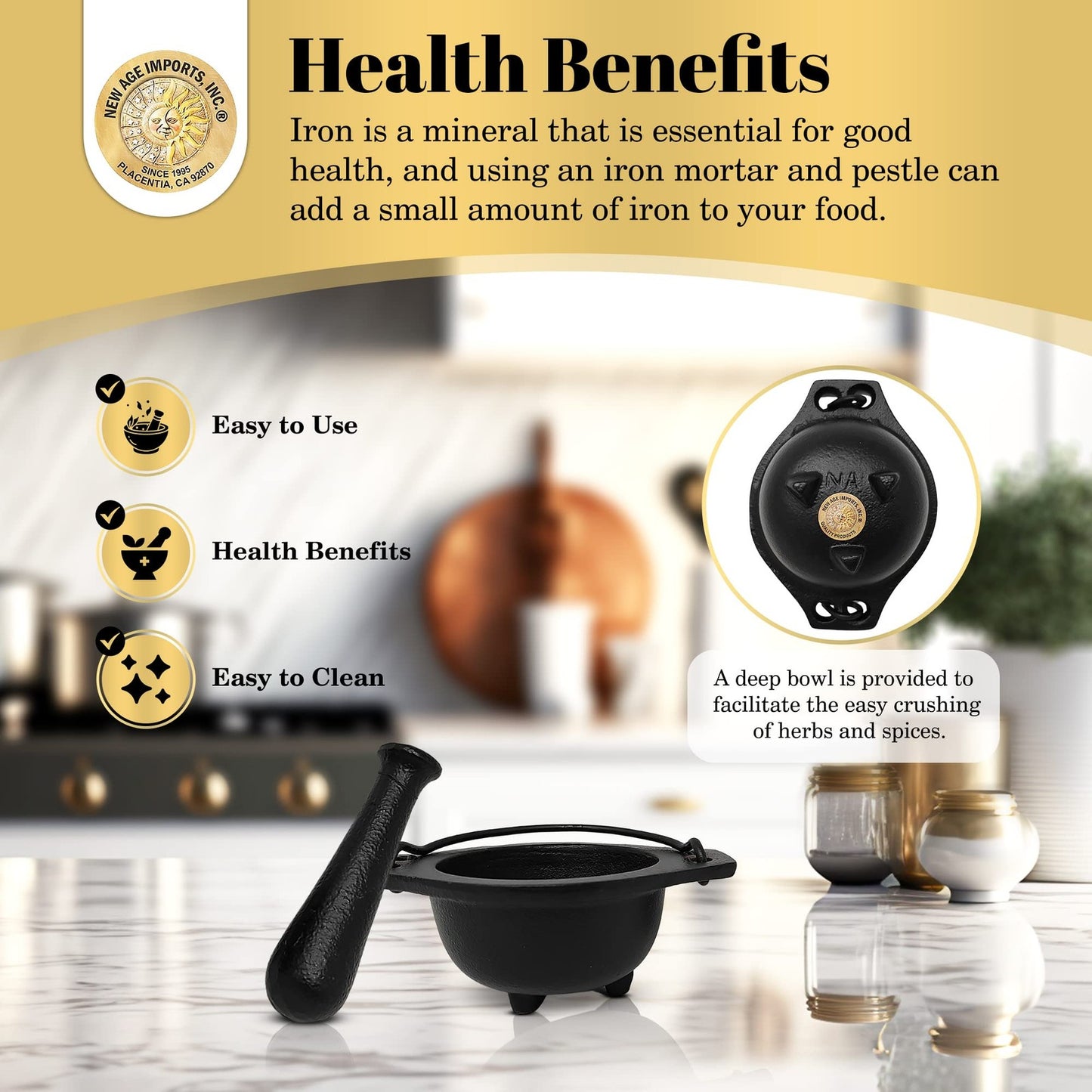 Cast Iron Mortar and Pestle Set in Cauldron Design