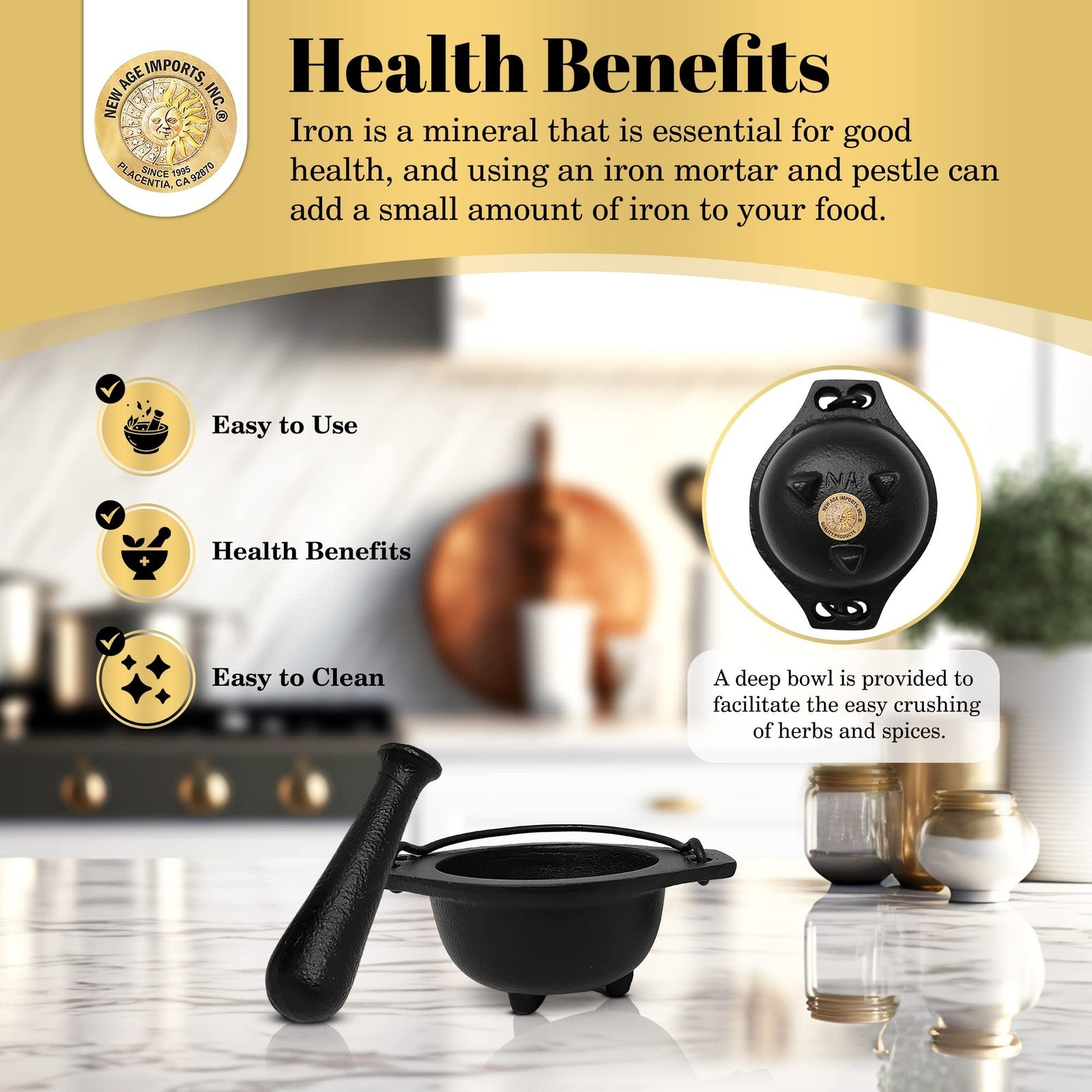 Cast Iron Mortar and Pestle Set in Cauldron Design