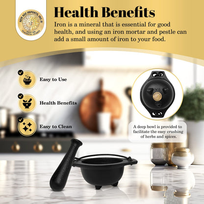 Cast Iron Mortar and Pestle Set in Cauldron Design