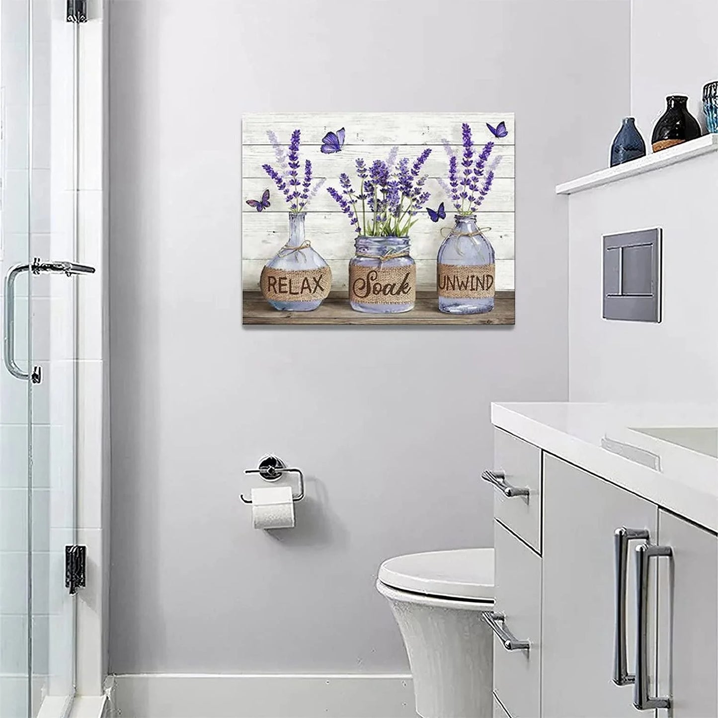 Farmhouse Bathroom Decor Wall Art Rustic Cotton Bathroom Pictures Canvas Print Country Bathroom Relax Soak Unwind Sign Artwork Modern Home Decor for Bathroom Framed Ready to Hang 12"X16"