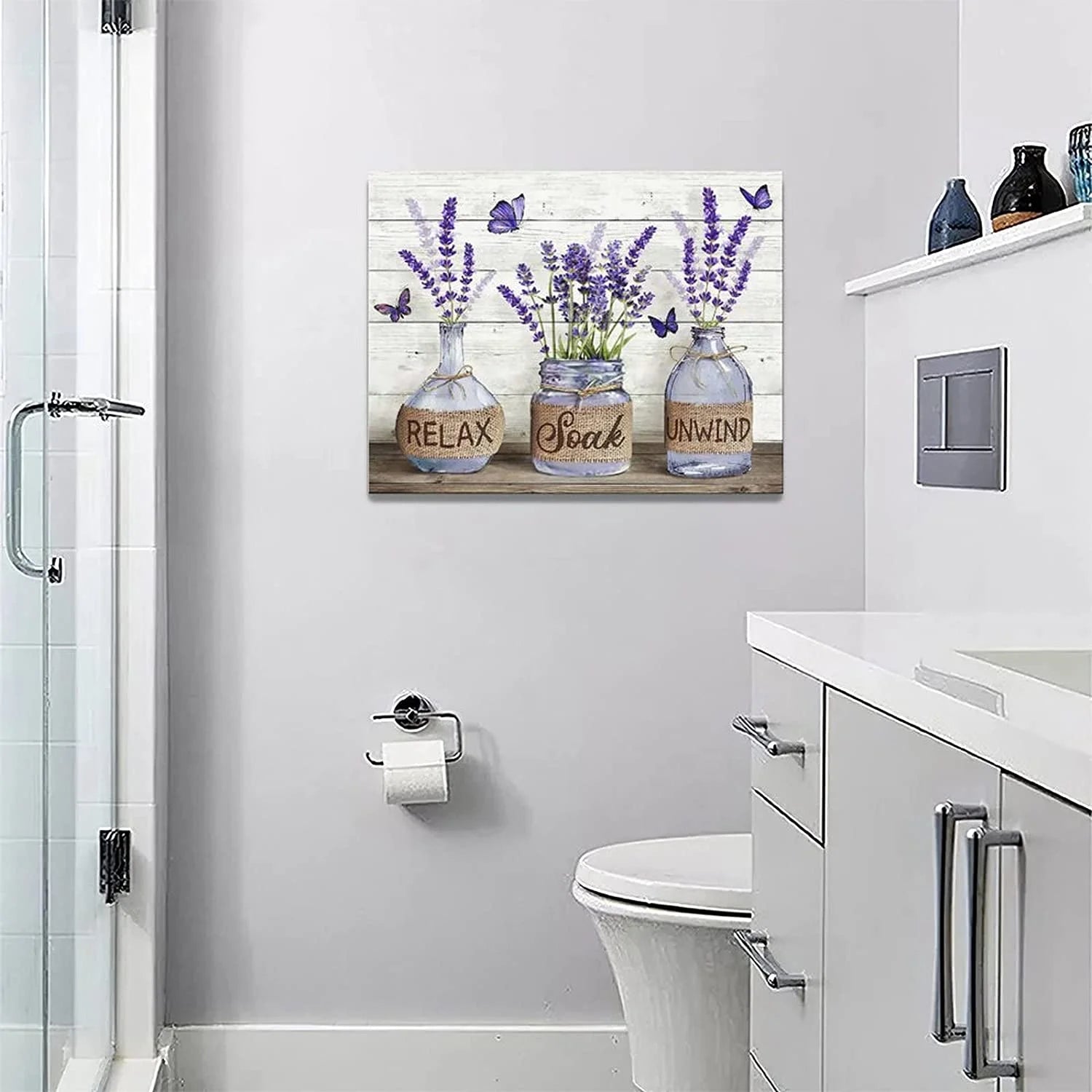 Farmhouse Bathroom Decor Wall Art Rustic Cotton Bathroom Pictures Canvas Print Country Bathroom Relax Soak Unwind Sign Artwork Modern Home Decor for Bathroom Framed Ready to Hang 12"X16"