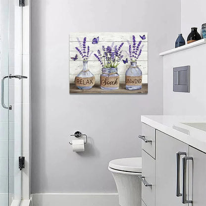 Farmhouse Bathroom Decor Wall Art Rustic Cotton Bathroom Pictures Canvas Print Country Bathroom Relax Soak Unwind Sign Artwork Modern Home Decor for Bathroom Framed Ready to Hang 12"X16"