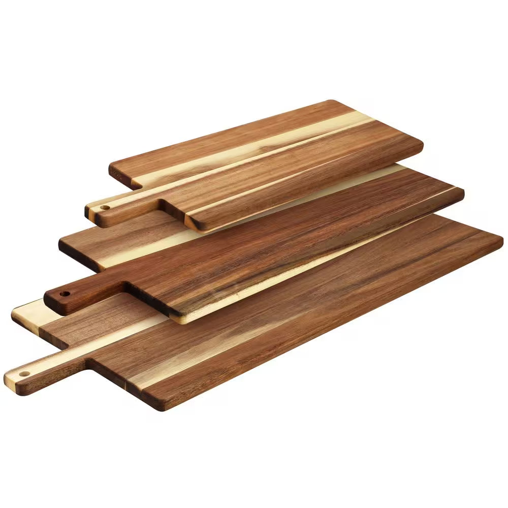 28-Inch 3-Piece Acacia Wood Charcuterie and Cheese Board Set with Handles