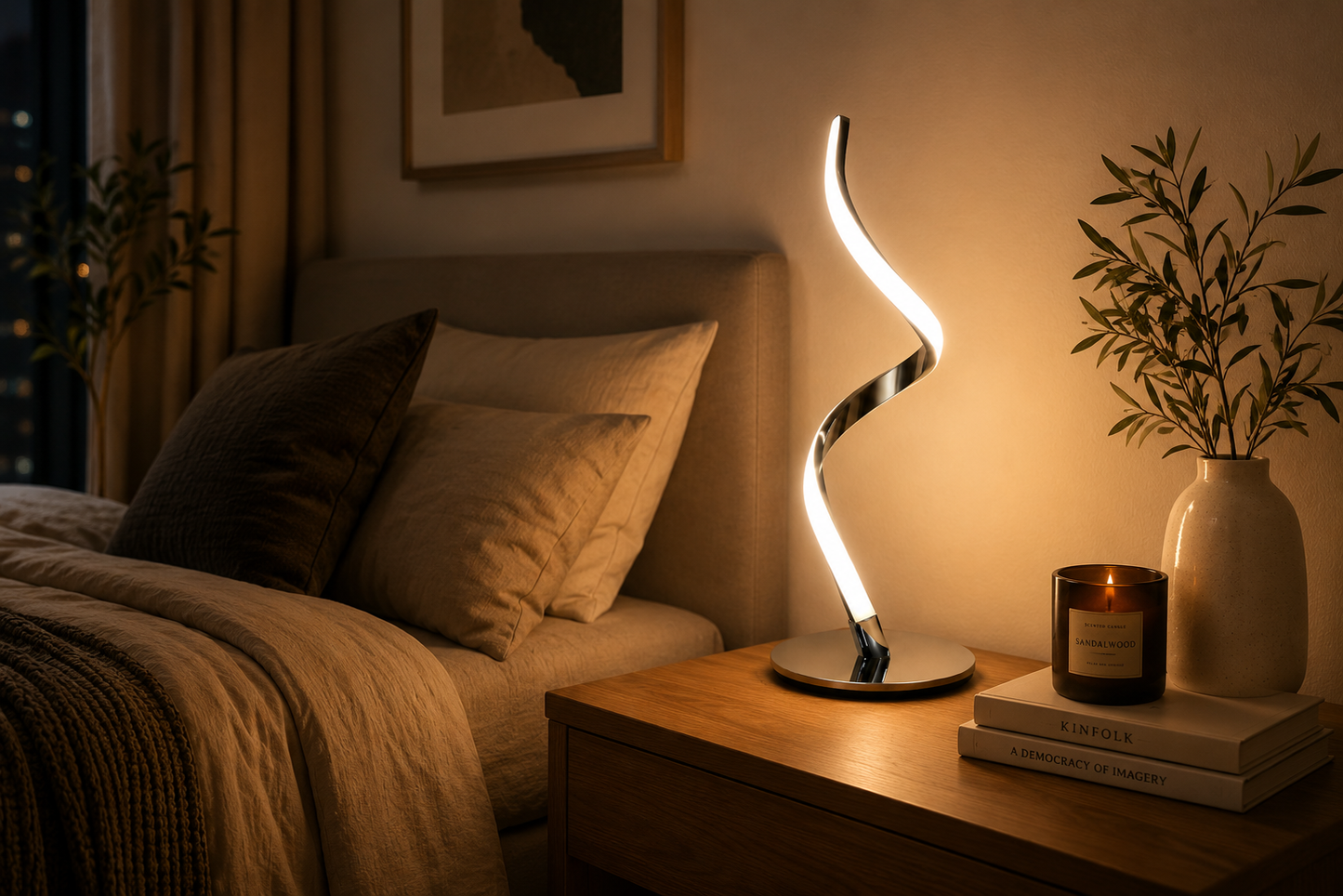 Modern Spiral LED Table Lamp – Dimmable Touch Control Bedside Light