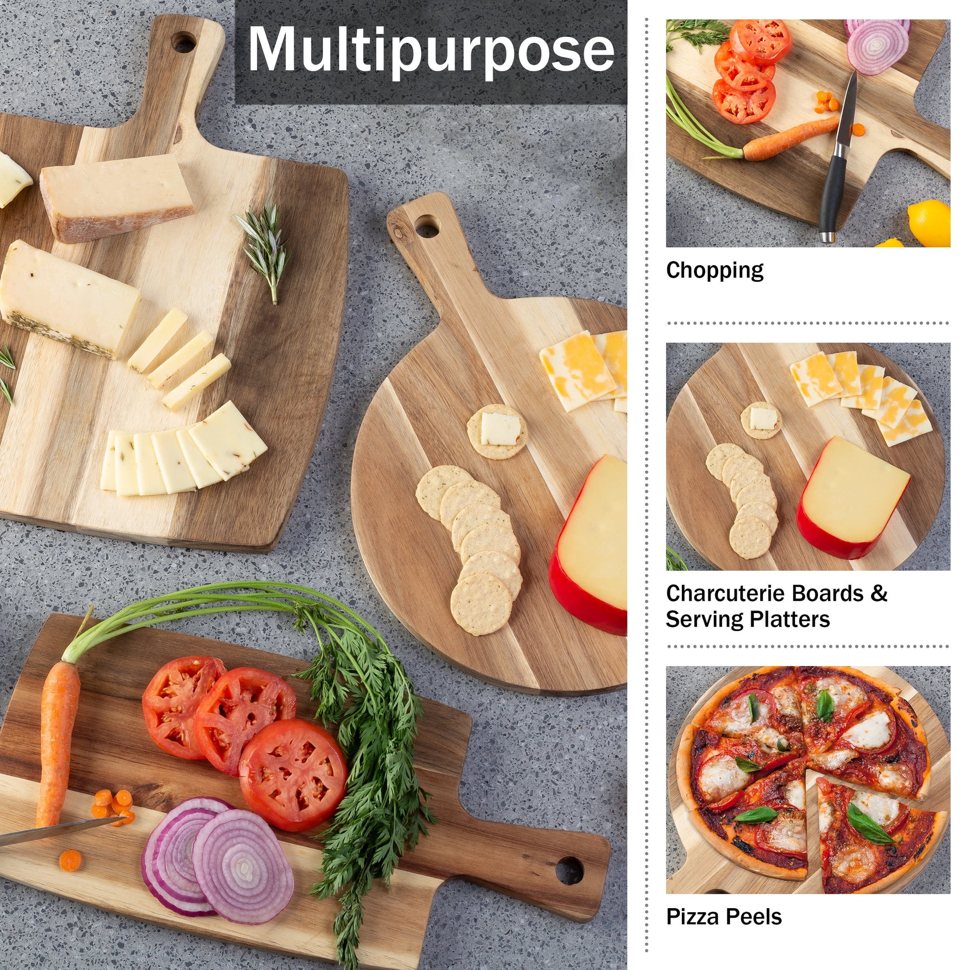 Acacia Wood Cutting Board Set - 3-Piece Collection by Classic Cuisine