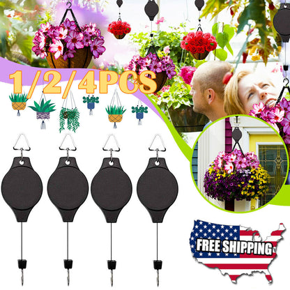 4-Piece Retractable Pulley Hook Hanging System for Garden Plants and Flowers
