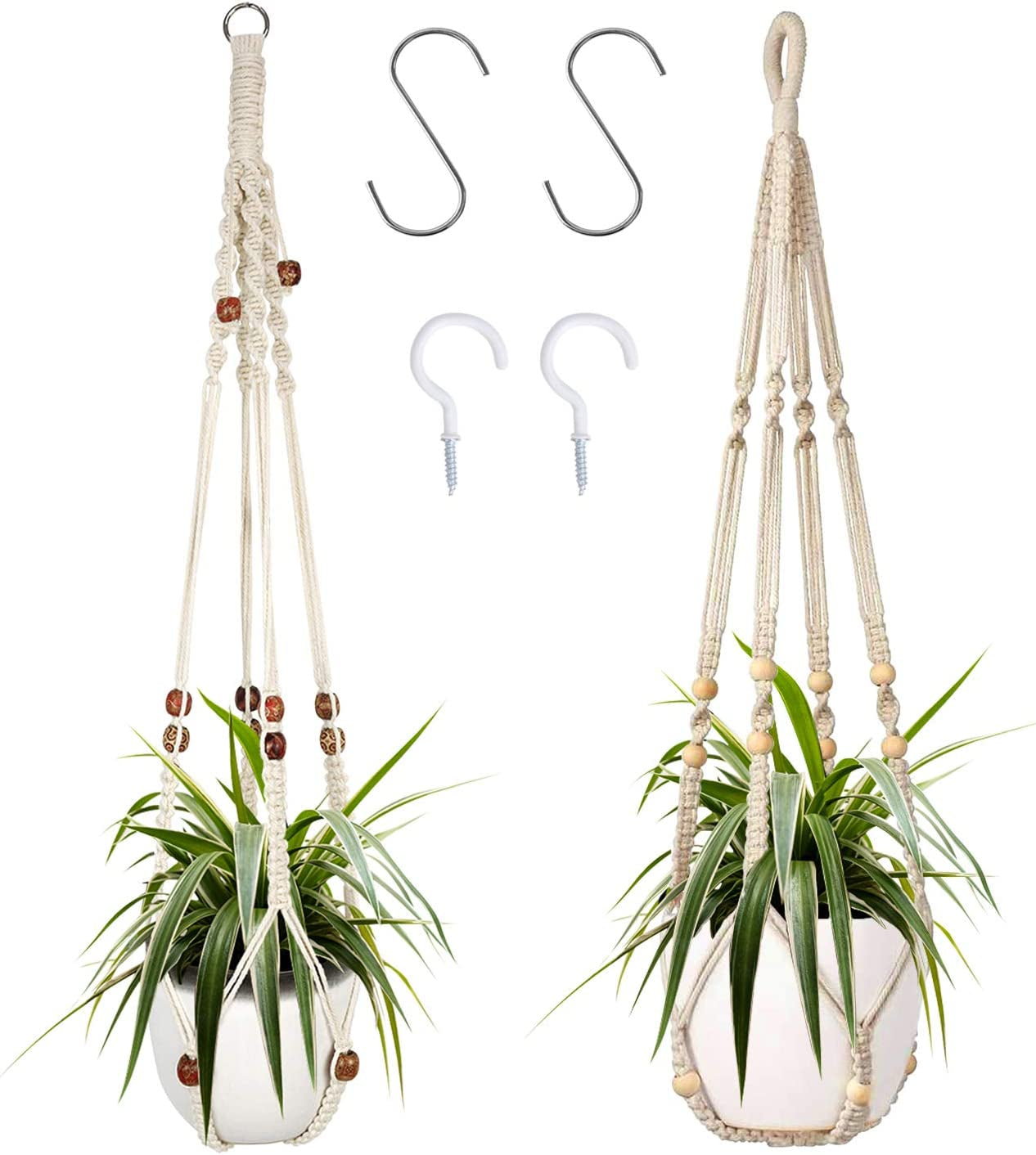 Macrame Plant Hanger Set - 2 Decorative Hanging Planters for Indoor Home Decor