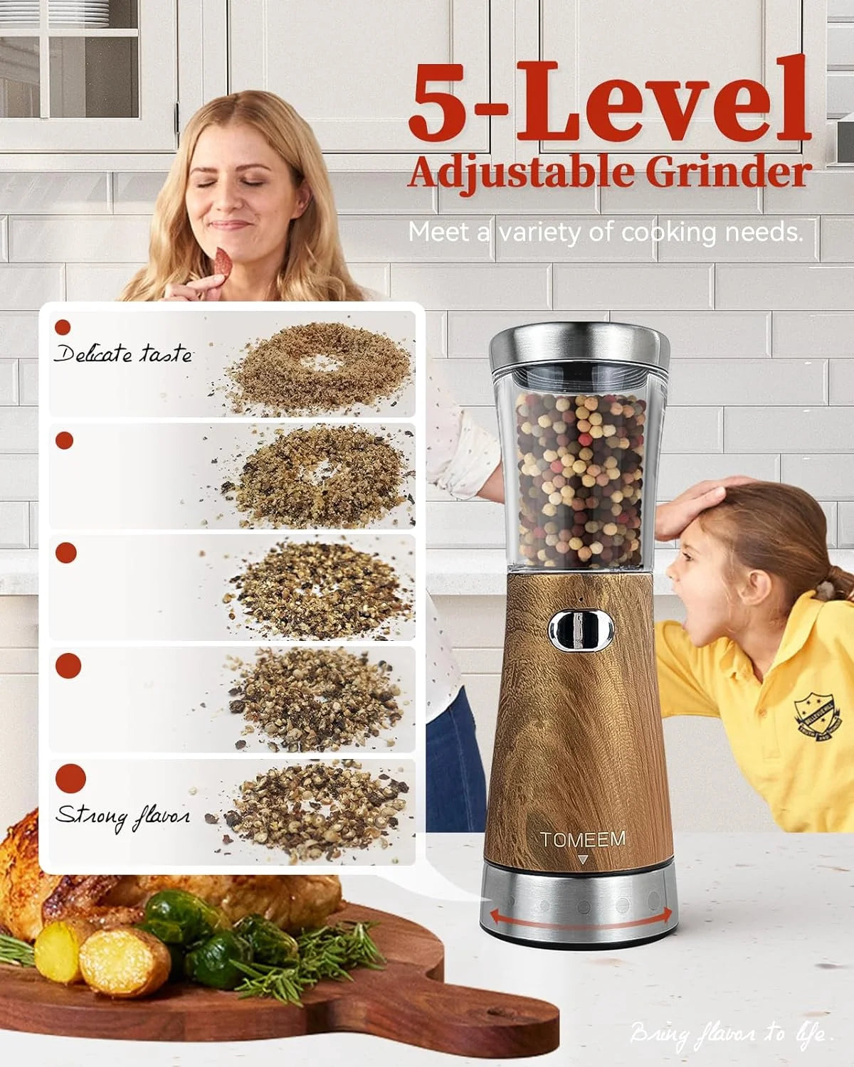 USB Rechargeable Stainless Steel Electric Salt and Pepper Grinder Set with 5-Level Adjustable Settings and 4.5oz Capacity