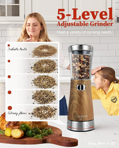 USB Rechargeable Stainless Steel Electric Salt and Pepper Grinder Set with 5-Level Adjustable Settings and 4.5oz Capacity