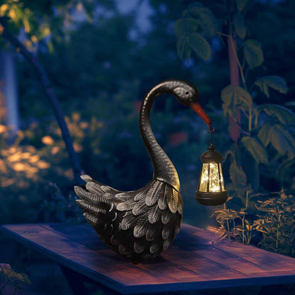 17-Inch Black Metal Solar Swan Garden Statue - Elegant Outdoor Bird Decor for Lawn, Patio, and Poolside